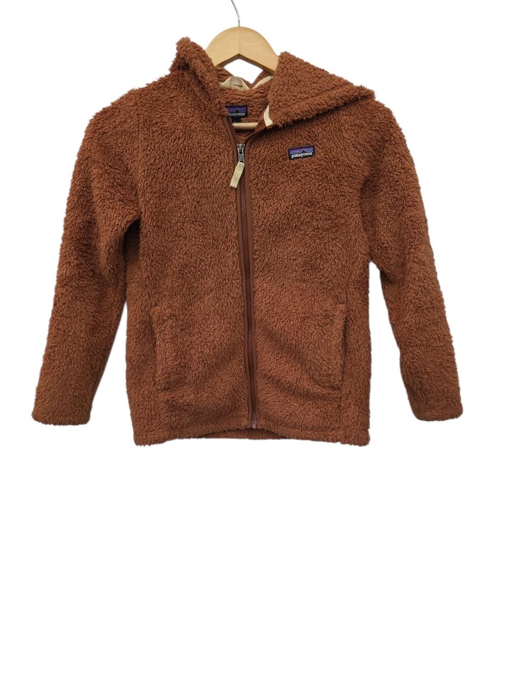 Patagonia Brown Fleece Hoodie Sherpa Kids Zip Up Jacket Size Large 12